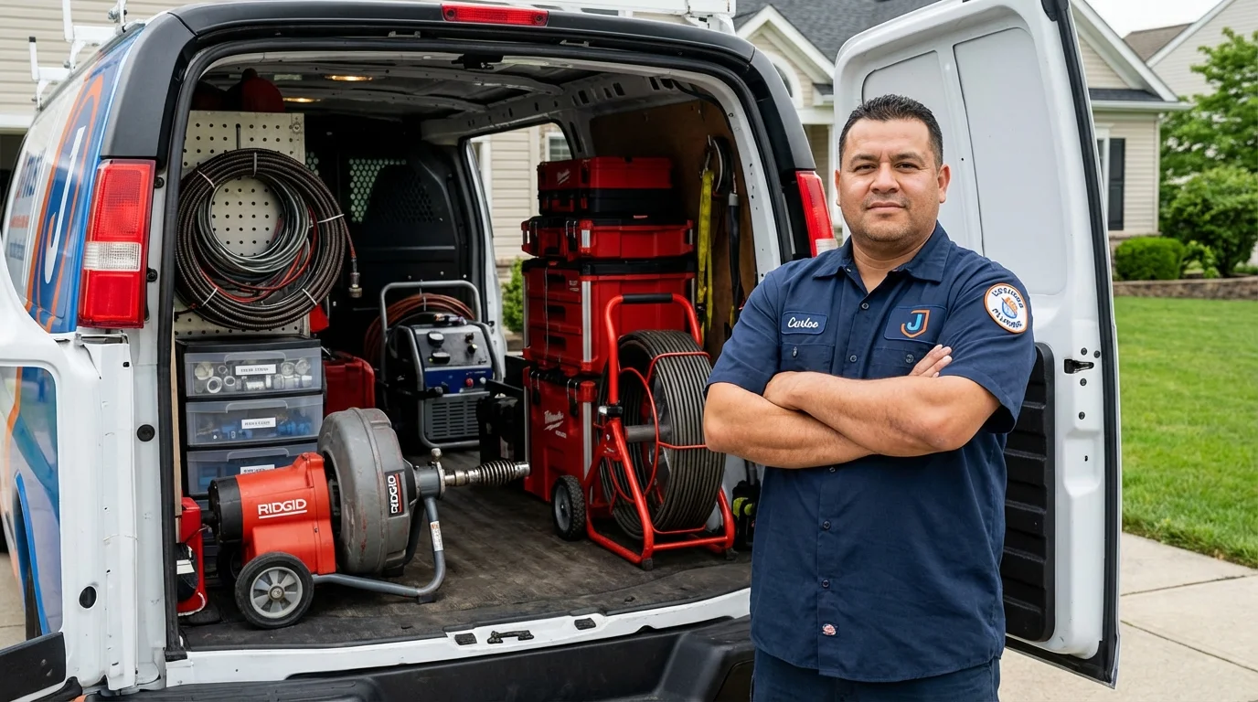 Professional drain cleaning equipment and Johns Plumbing LLC plumber in North Andover