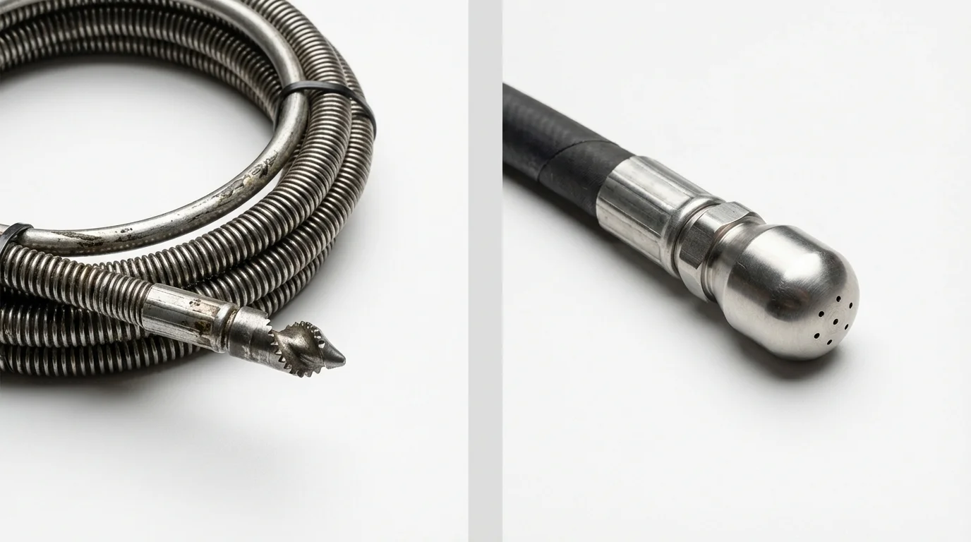 Drain snake cable and hydro jetting nozzle used for drain cleaning in North Andover, MA