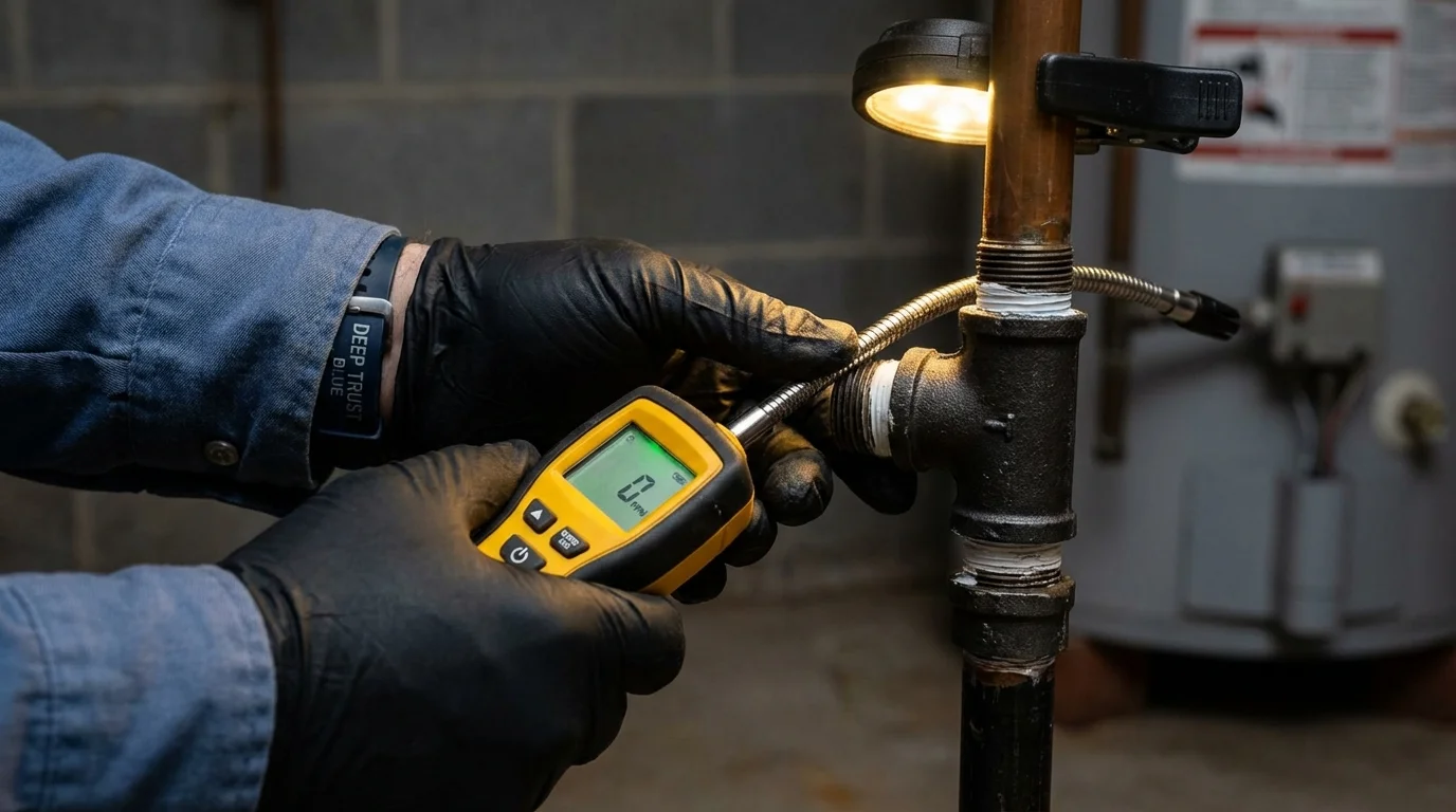 Gas leak detection with electronic sniffer by Johns Plumbing LLC in North Andover