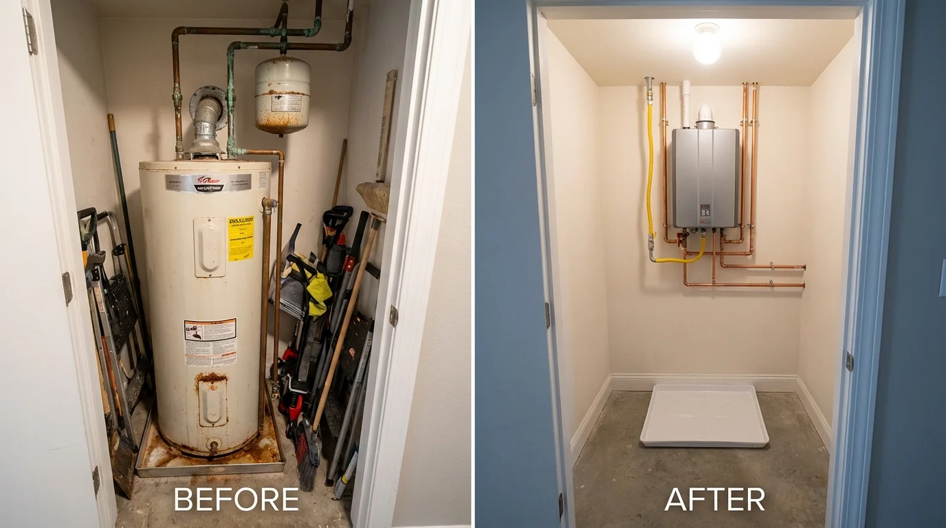 Tank water heater versus wall-mounted tankless unit comparison for North Andover, MA homeowners