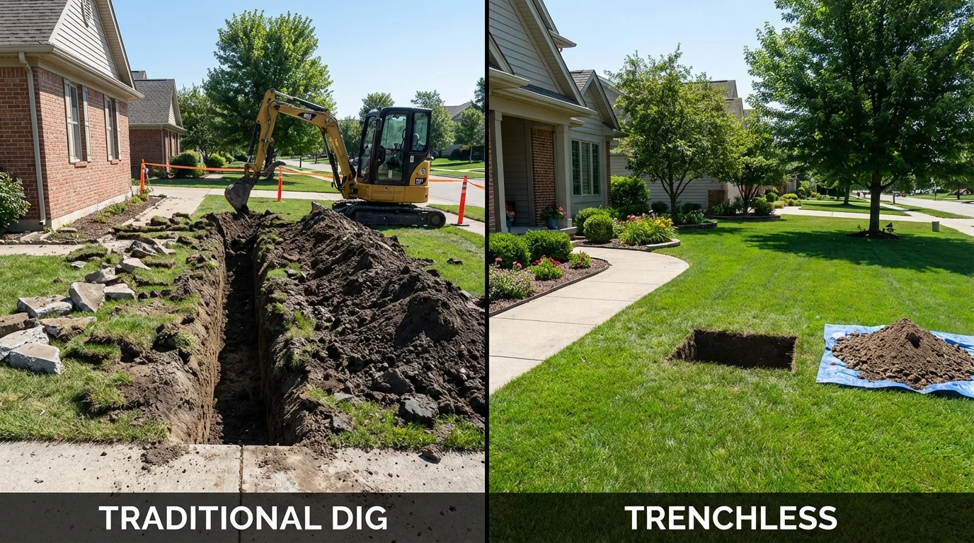 Trenchless sewer repair with minimal yard damage versus traditional excavation in North Andover, MA